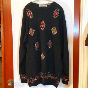 Vintage 90's Sequin Beaded Silk Angora Tunic Sweater
